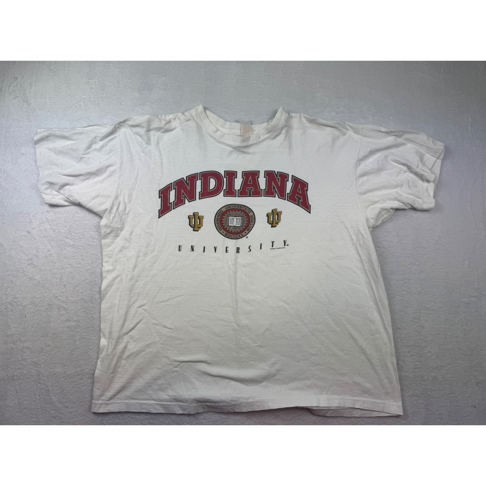 Vintage Indiana University Hoosiers T Shirt White Single Stitch IU XL 90s